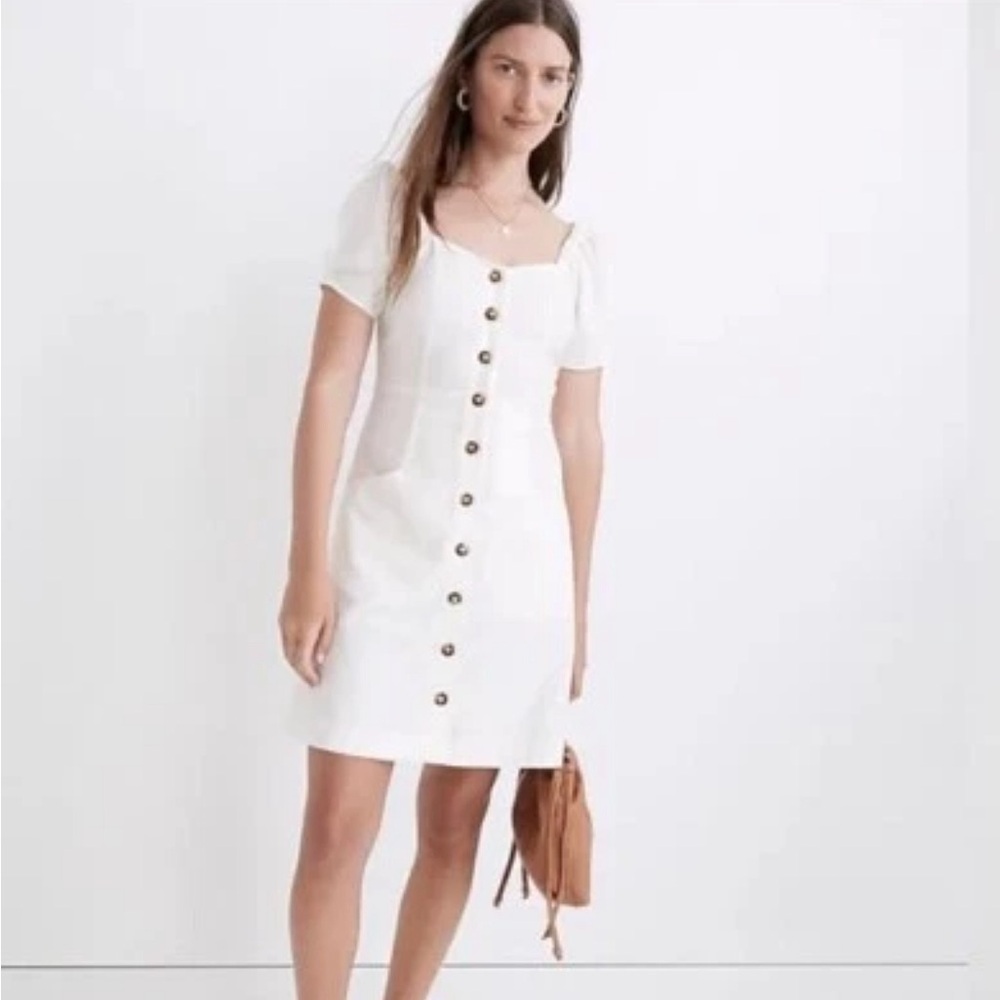 Madewell White Sheath Mini Dress with Puff Sleeves